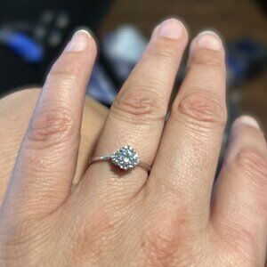 1.0 carat Moissannite and Sterling Silver 925 Women's Ring with Garnet